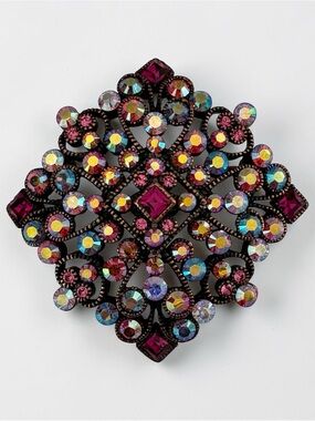 Joan Rivers Aurora Borealis Crystal Filigree Statement Brooch Pin